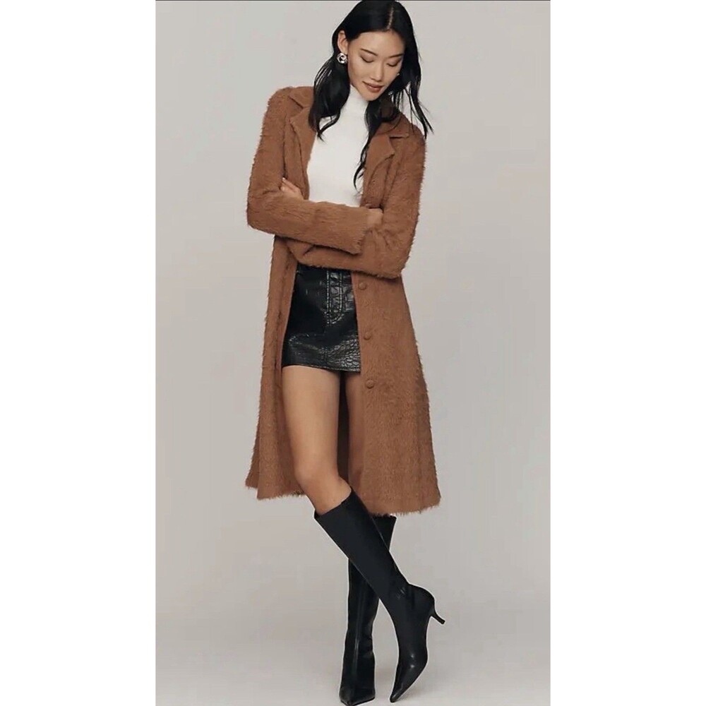 Anthropologie Maeve Long Coatigan Camel Eyelash Coat Cozy Preppy Size XL NWT